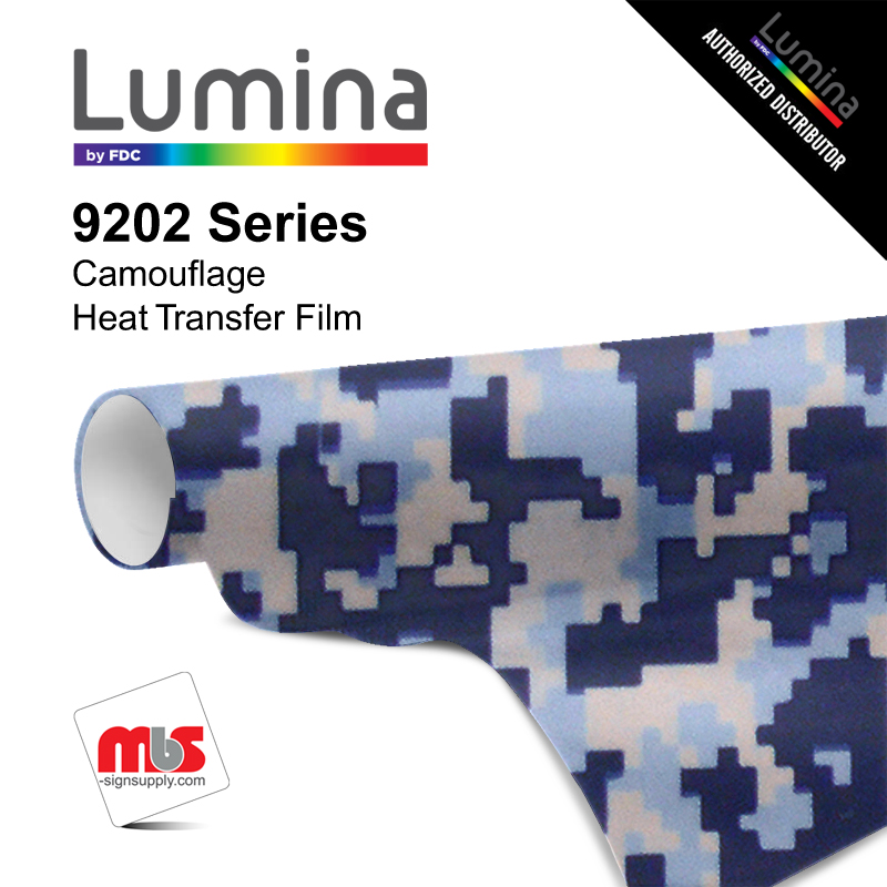  15'' x 5 Yards Lumina® 9202 Matte Blue Digital Camouflage 1 Year Unpunched 2.4 Mil Heat Transfer Vinyl (Color code 239)